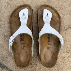 Birkenstock White Patent Gizeh Thong Sandals